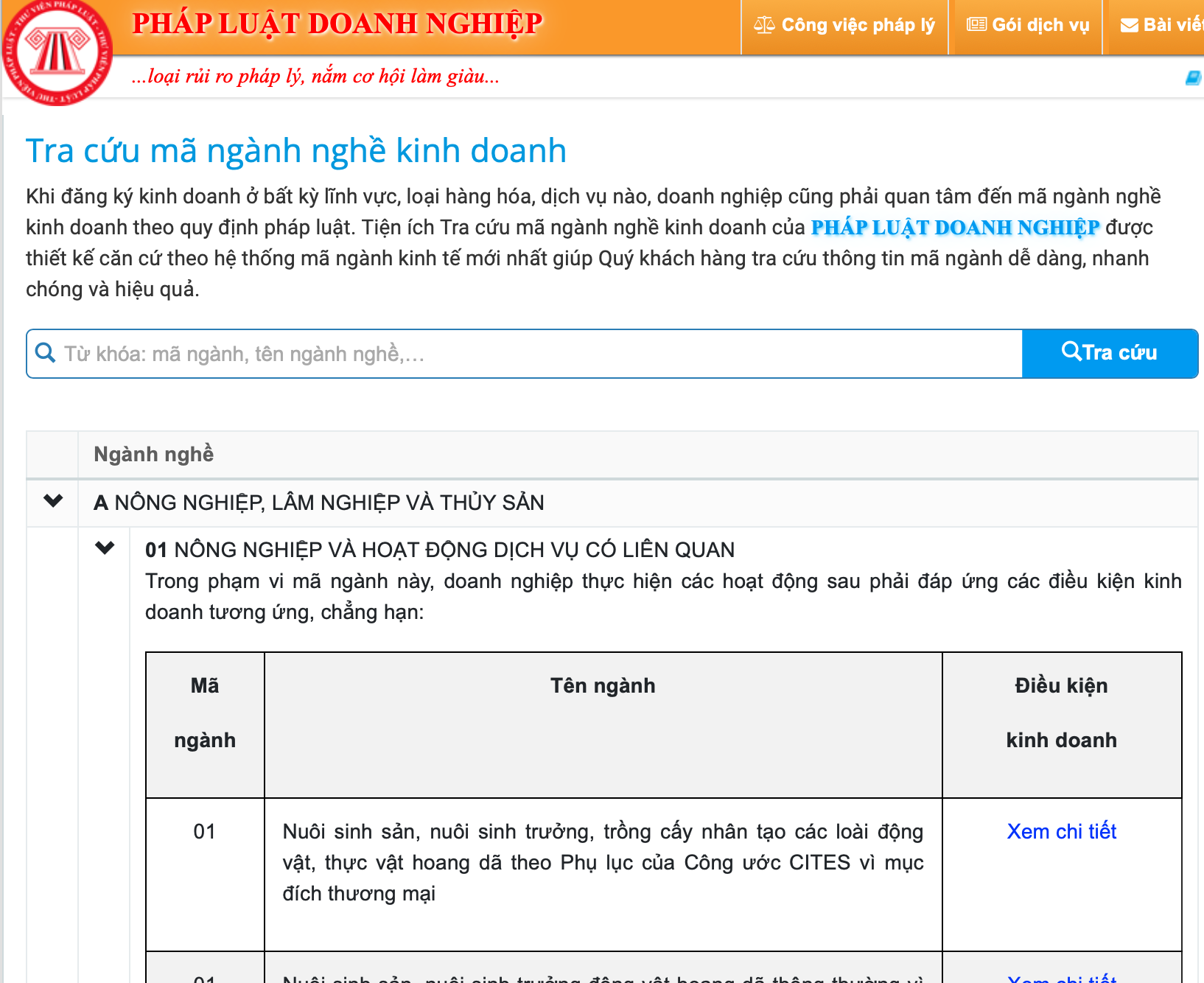 tra cứu mã ngành nghề kinh doanh