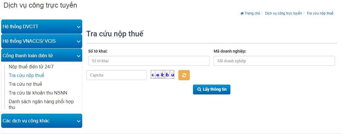 tra cứu nộp thuế tờ khai hải