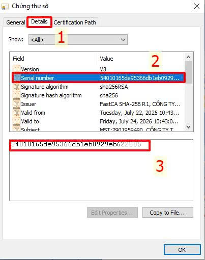 kiểm tra Serial chứng thư số