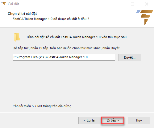 chọn vị trí cài đặt phần mềm