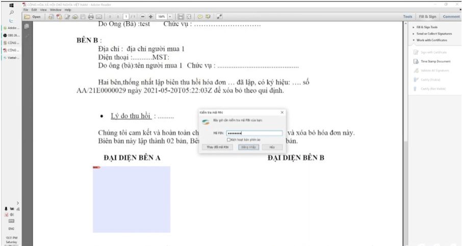 Các bước để ký chữ ký số trên file PDF Adobe Reader