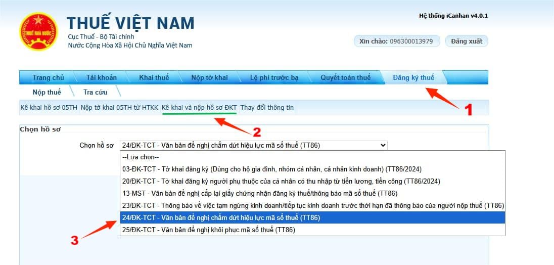 hủy mã số cá nhân người phụ thuộc