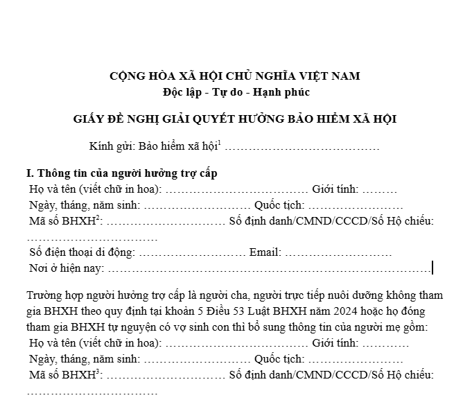 Mẫu Giấy đề nghị giải quyết hưởng bảo hiểm xã hội 2025