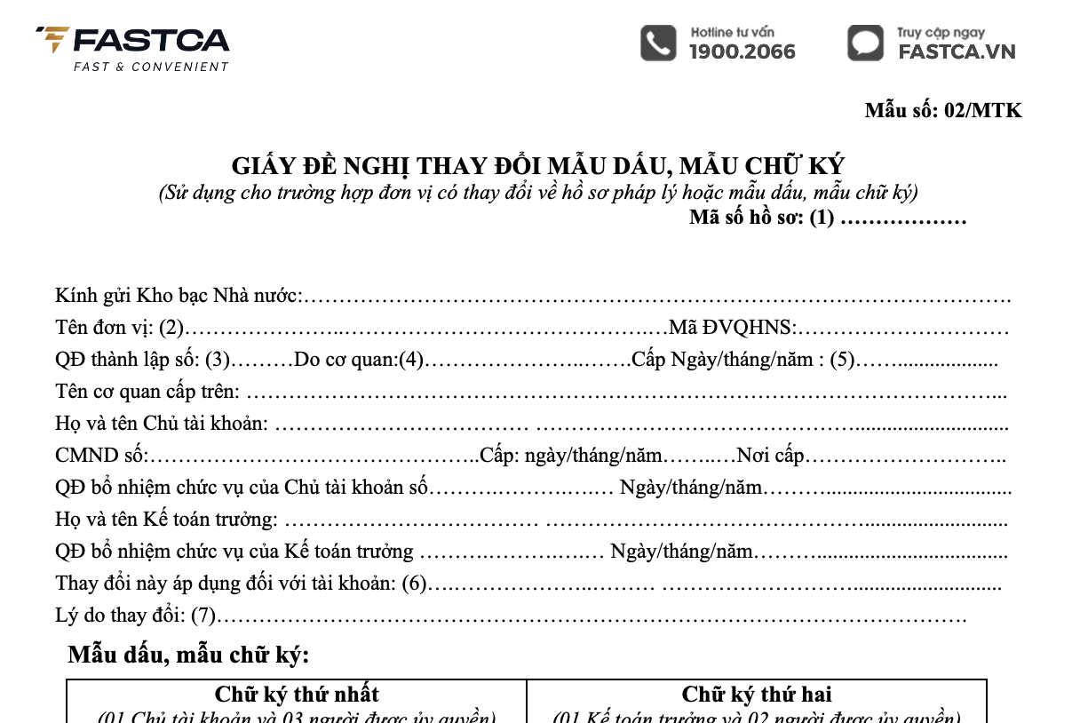 Tải mẫu giấy đề nghị thay đổi mẫu dấu, mẫu chữ ký 2023 (Mẫu 02/MTK)