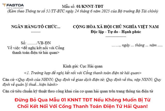 Đừng bỏ qua mẫu 01 KNNT TĐT nếu không muốn bị từ chối kết nối với Cổng thanh toán điện tử hải quan!