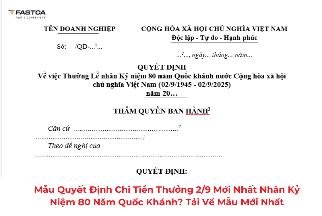 Mẫu quyết định chi tiền thưởng 2/9 mới nhất nhân kỷ niệm 80 năm quốc khánh? Tải về mẫu mới nhất