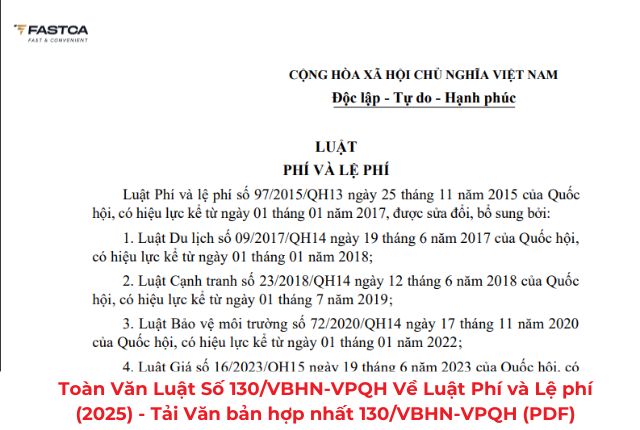 Toàn văn luật số 130/VBHN-VPQH về luật phí và lệ phí (2025)