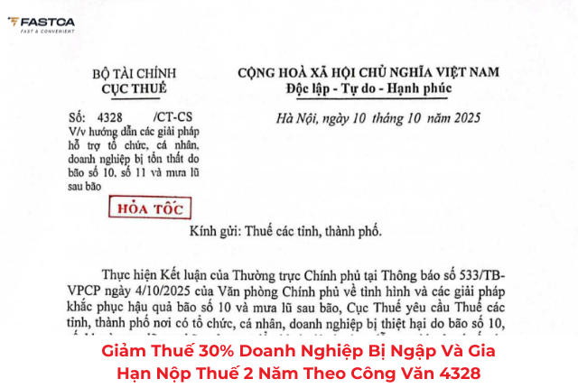 Giảm thuế 30% doanh nghiệp bị ngập và gia hạn nộp thuế 2 năm theo công văn 4328